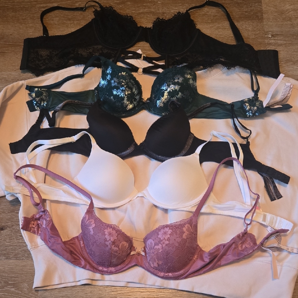 Victoria's Secret Lace & Satin Bra Set in Black, Green, White, Mauve